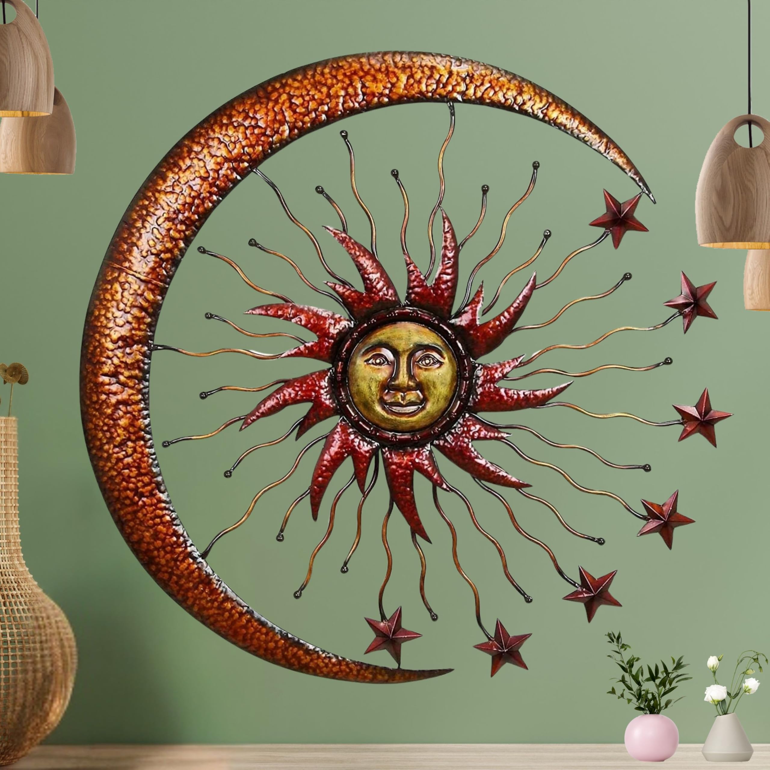 Amazon.com: Bellaa 27604 Metal Wall Art Sun Moon Stars Indoor