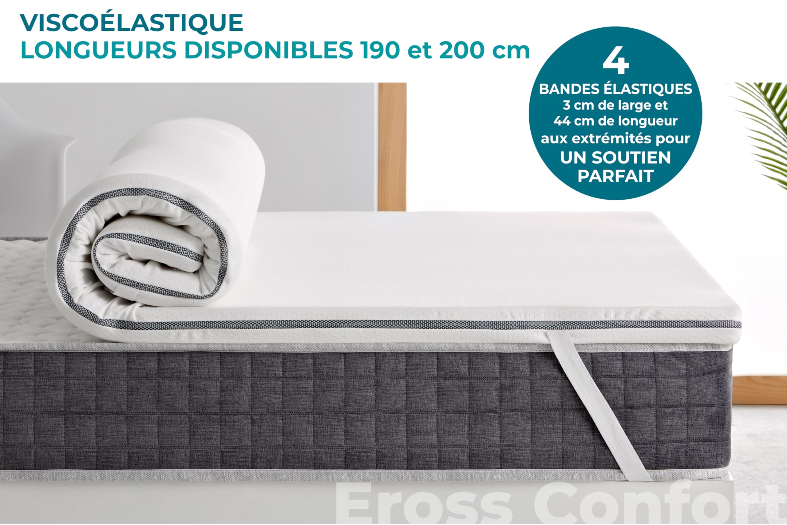Surmatelas 105 x 190 cm viscoélastique 100% Confort et adaptabilité. Ergonomique, Respirant et Confortable. Soulage la Tension Musculaire. Housse avec Fermeture éclair Amovible