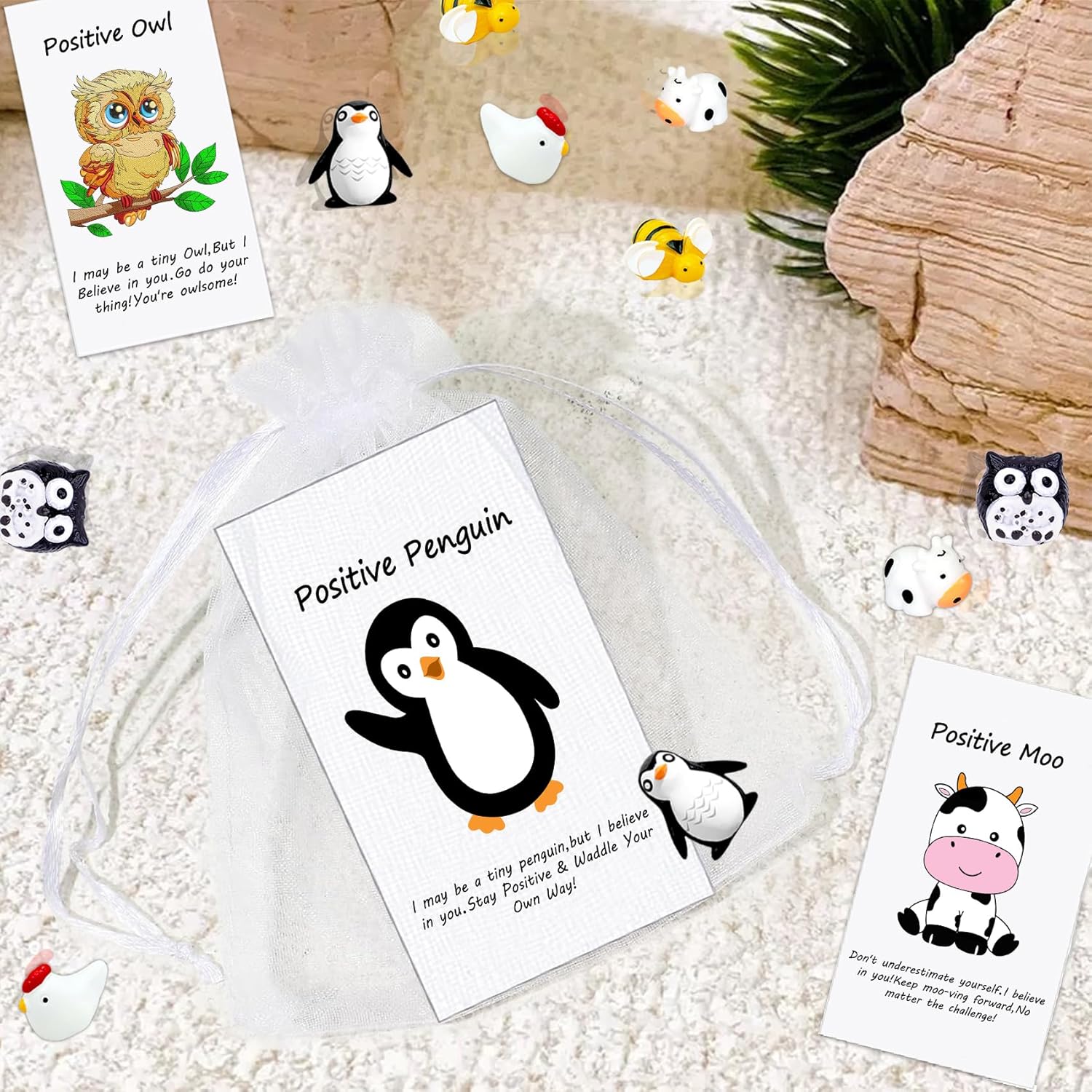 100 Set Employee Appreciation Gifts Bulk for Thank You Staff Teacher Office Coworker Nurse Pocket Gifts Animal Pun Inspirational Note Cards Penguin Rooster Bee Owl Cow Favors