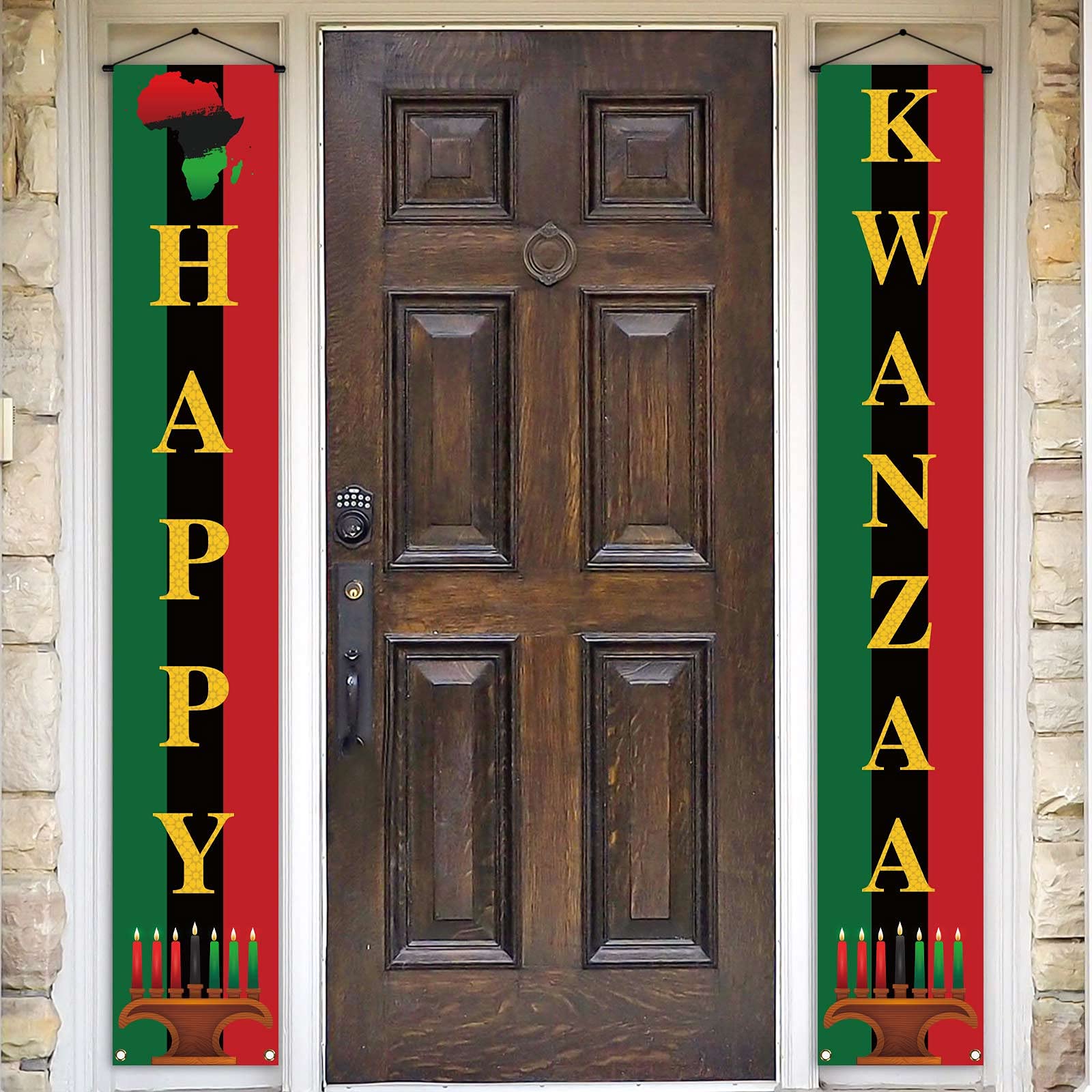 Pudodo Happy Kwanzaa Porch Banner Kinara African American African Heritage Holiday Front