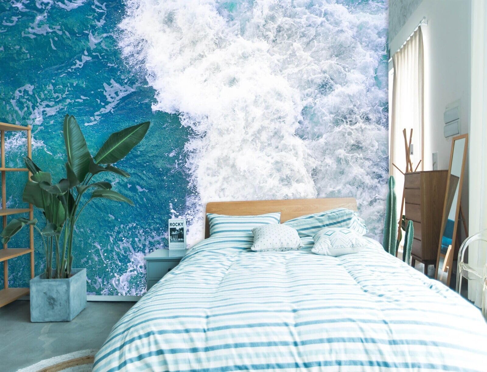 Décoration murale mer bleue 3D pour agrandir une pièce et illuminer le salon