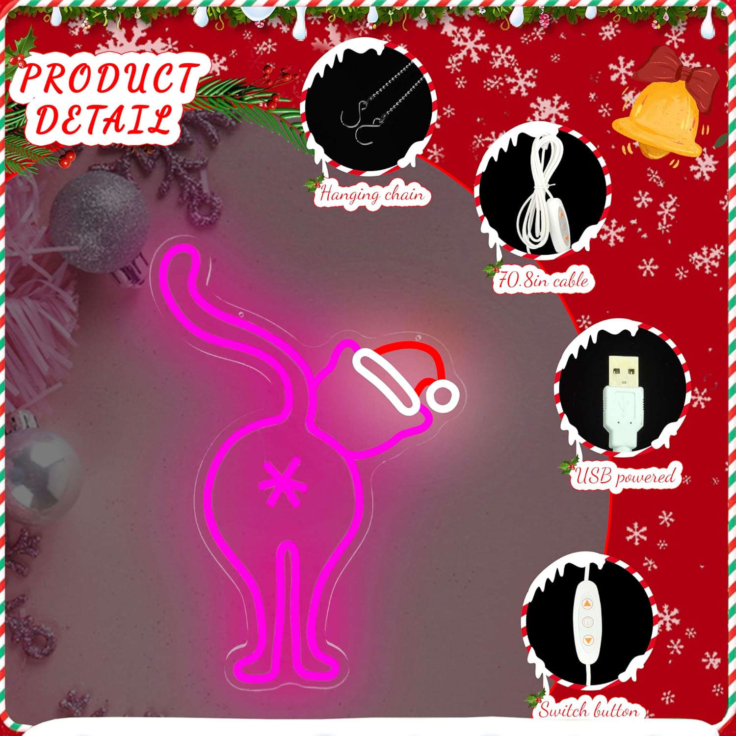 Christmas Neon Signs for Wall Decor Black Cat Neon Lights Christmas Led Sign for Bedroom Wall Dimmable Black Cat Light Up Signs for Party Wall Room Home Decor Gift