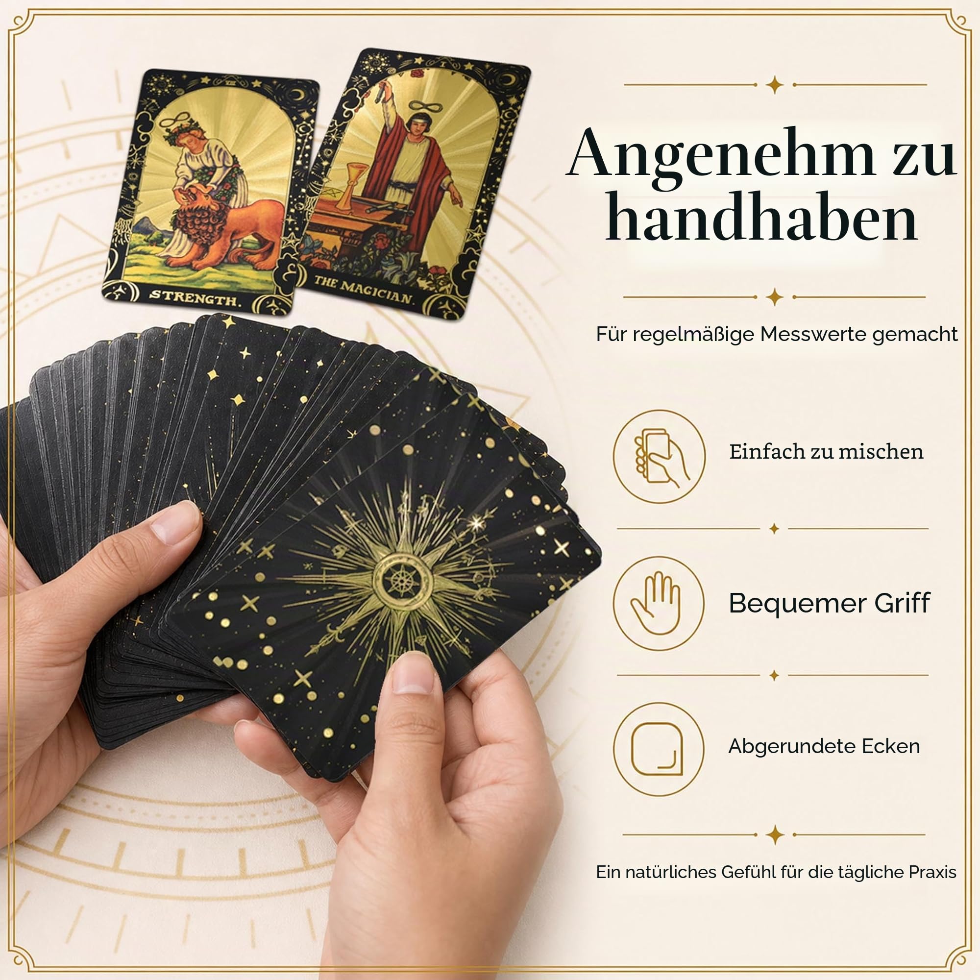 Schwarzes Rider-Waite Tarot Englisch, 78 PET-Karten | Wasserdichte holografische Goldfolie mit Guidebook für Anfänger und Sammler