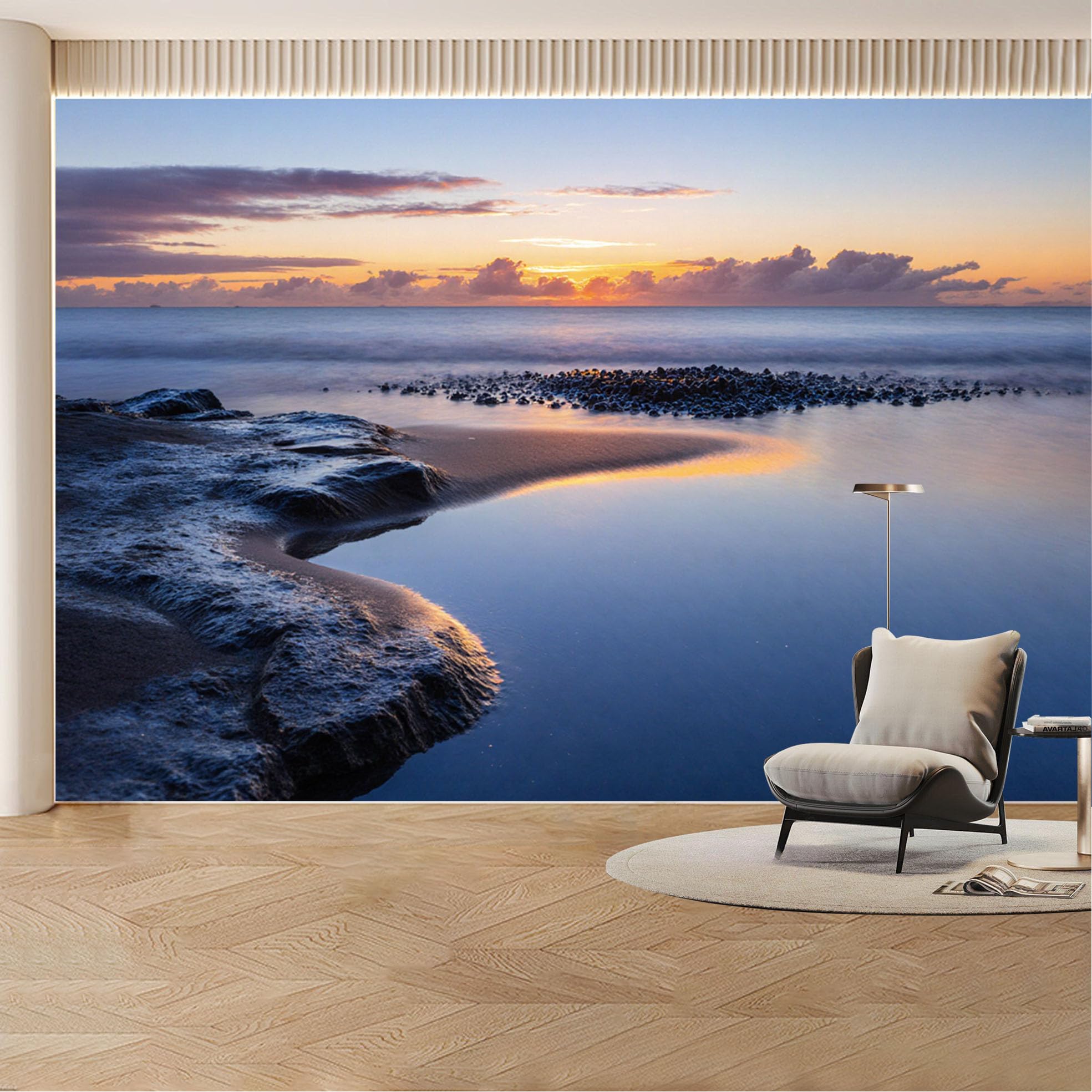 Custom Wall Mural Wallpaper Ocean Beach Sunset， Landscape Nature Wall Decor Large Wall Art， Tropical Misty Removable SelfAdhesive Large Photo for Living Room， Bedroom， Office