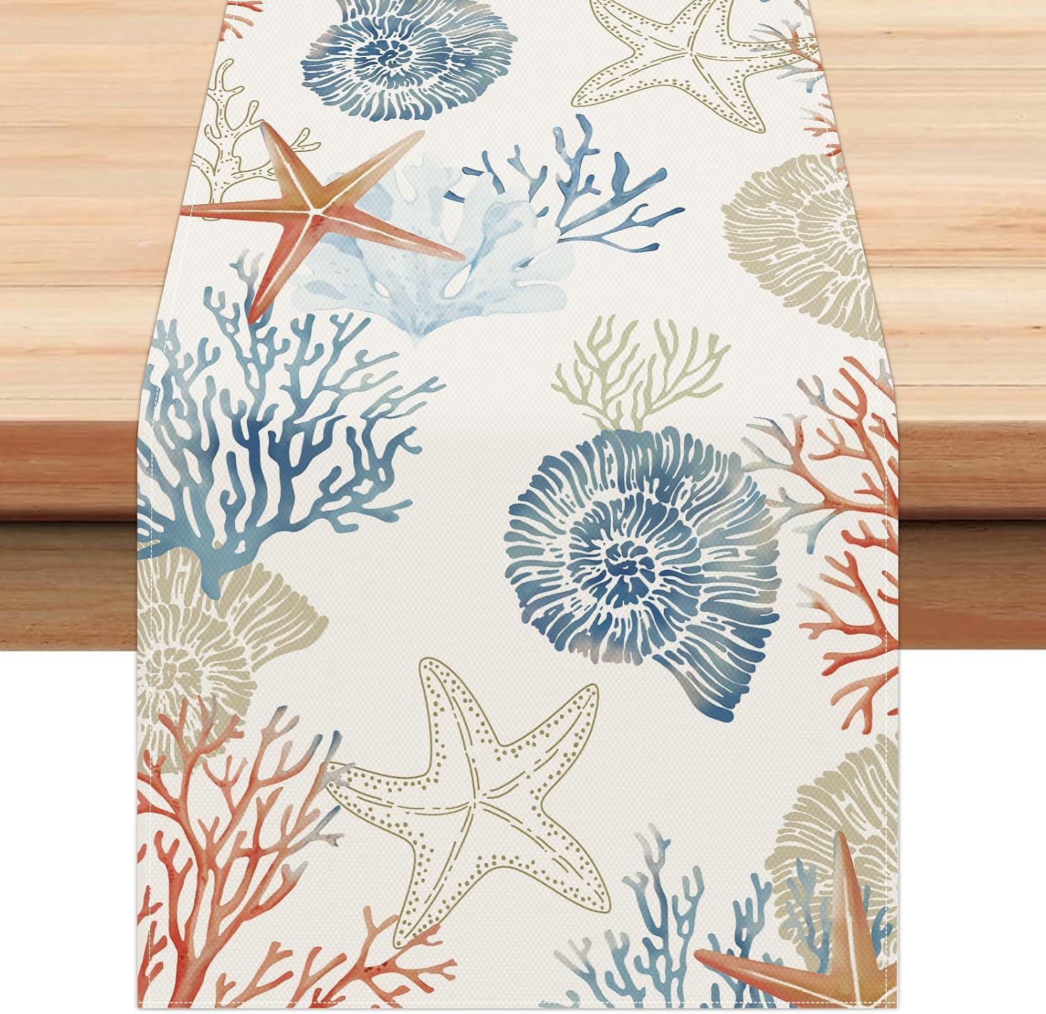 Bonhause Nautical Coastal Table Runner 13x72 Inch Ocean Themed Starfish Coral Conch Beach Kitchen Dinning Table Decoration for Indoor Outdoor Home Party Decor