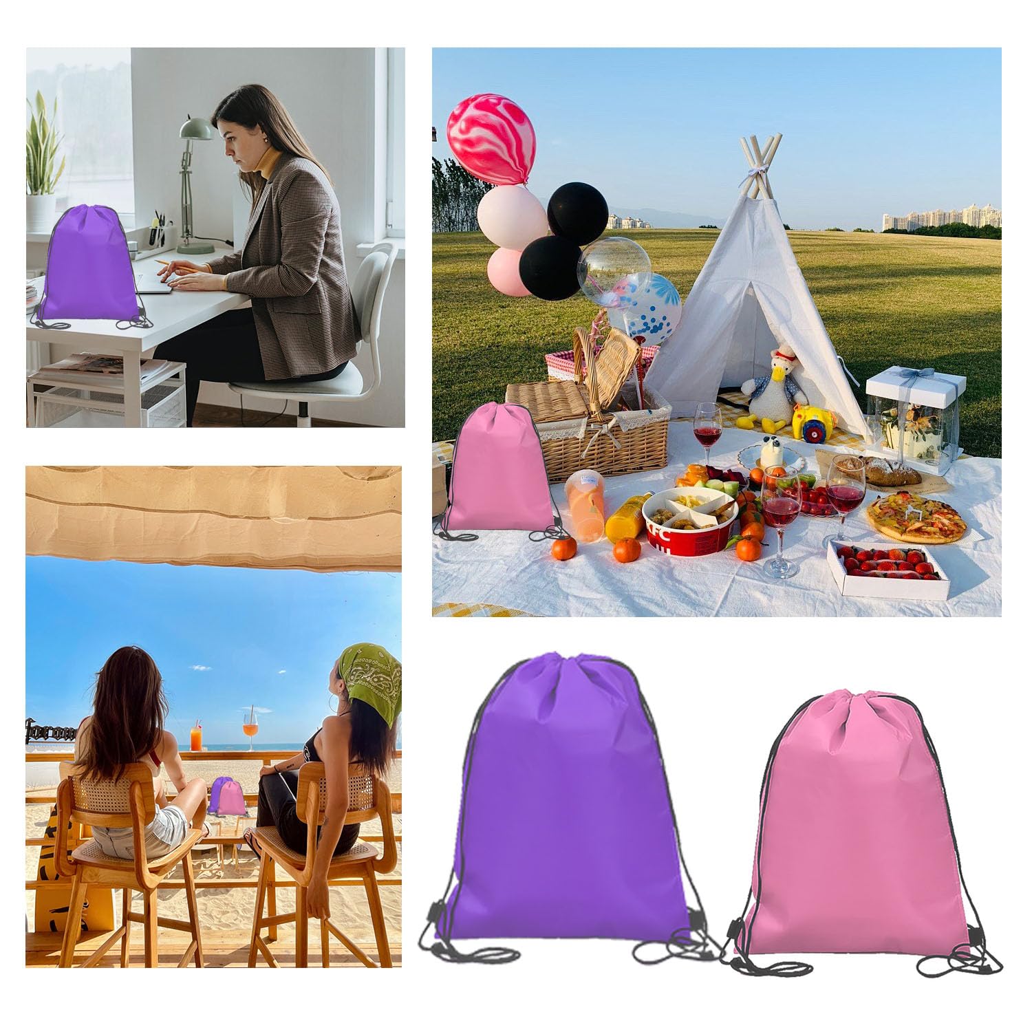 Sacchetti Termici 2 Pezzi - Con Coulisse, Pieghevoli, In Alluminio, Per Pranzo, Scuola, Viaggi - Foto 8