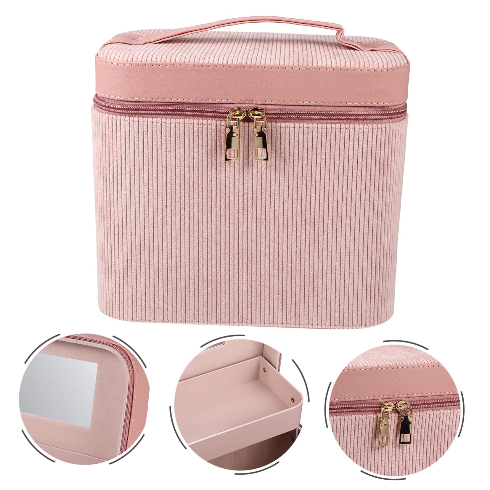 Doppelstöckiger Kosmetikkoffer für Großer Reise Make Up Organizer mit Spiegel Leicht und Strapazierfähig für Reisen und Zuhause
