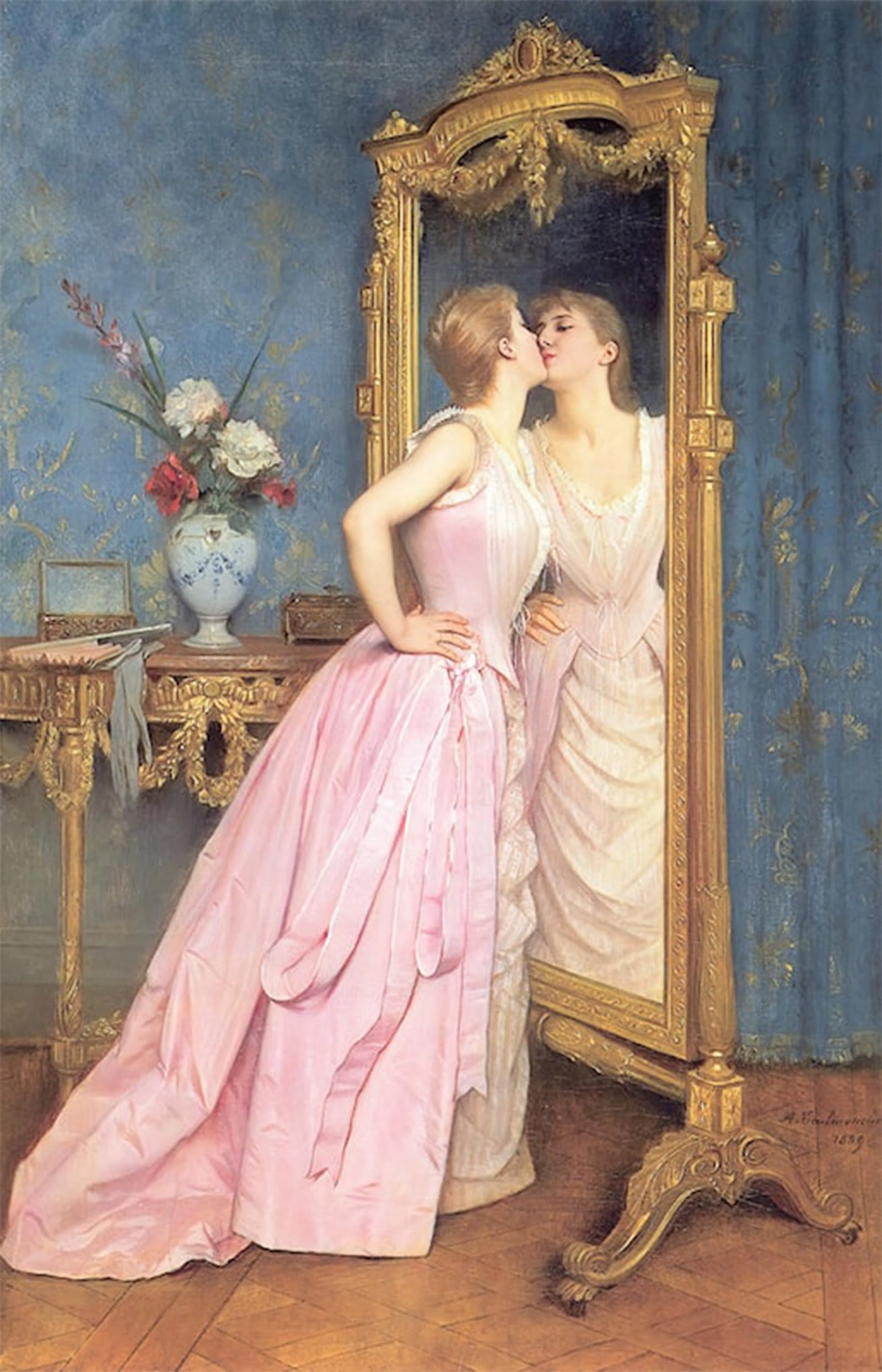 ARTXLXXBN Famous Print Painting Colorful Art Print Vanity by Auguste Toulmouche Canvas Art Decorations for Home Decor 60x90cm