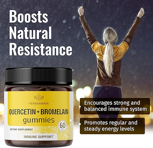 Miniatura 3 de HERBAMAMA Gomitas de quercetina con bromelina, suplemento de quercetina para función respiratoria, gomitas de quercetina que aumentan la inmunidad,