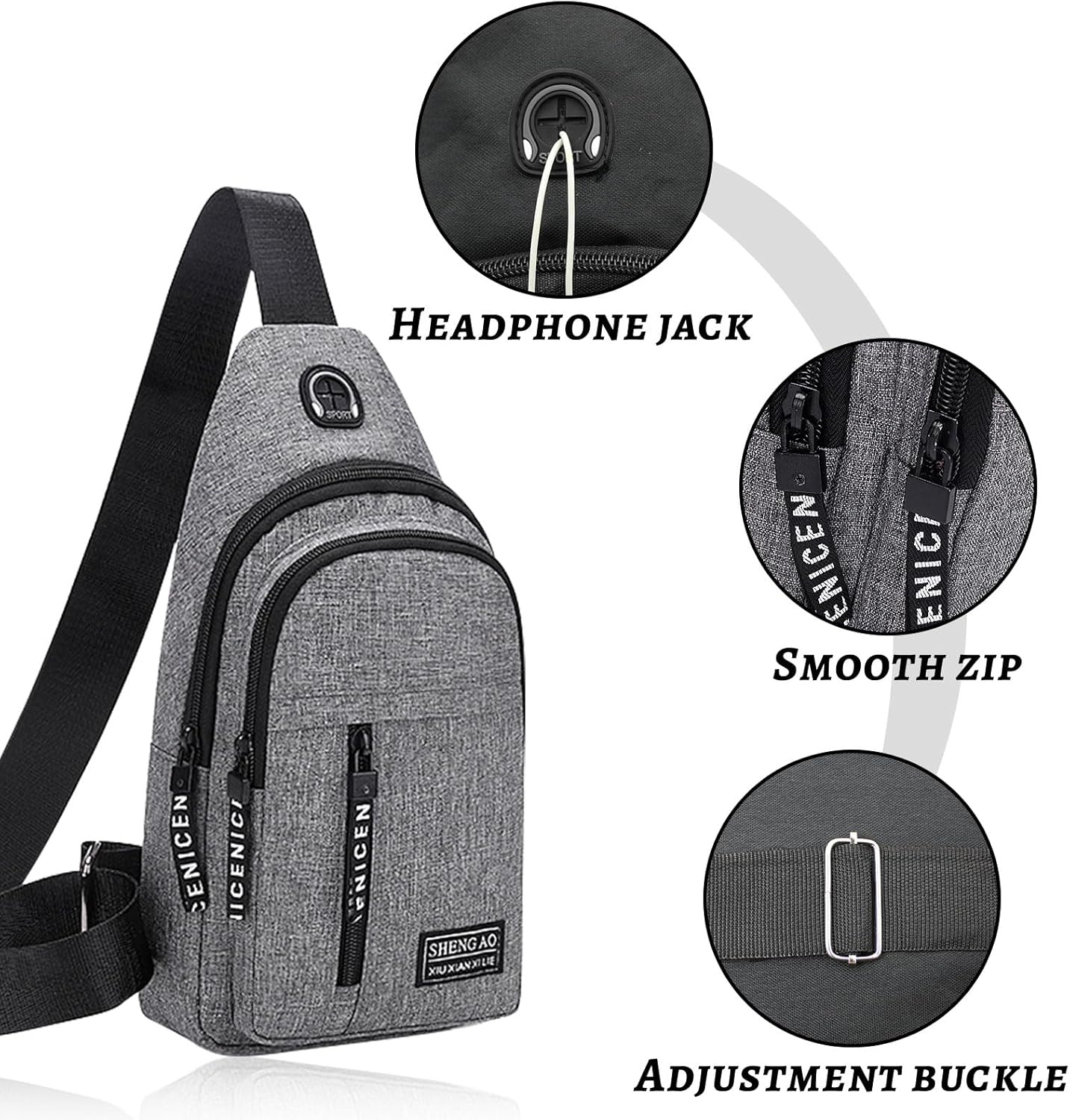 FuninCrea Mens Sling Bag, Oxford Chest Bag Shoulder Bag with Adjustable Shoulder Straps, Single Layer Man Bag Cross Body Bag for Travel Bag, Sports Bag, Running Bag, Hiking Bag (Double Layer, Black) - Image 3