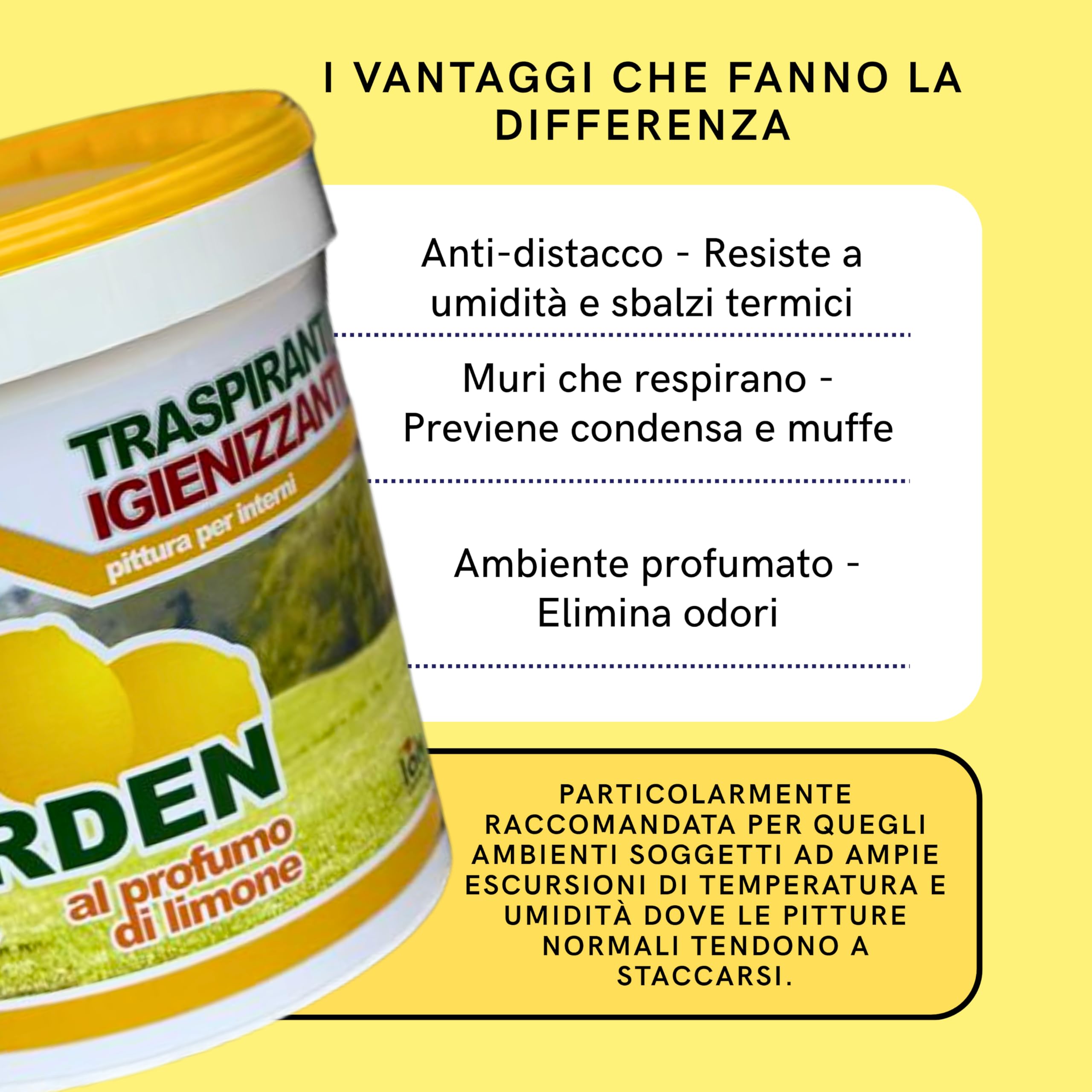 laiv Pittura Traspirante Igienizzante per Interni al Profumo di Limone – Ideale per Bagni e Cucine – 13 LT - Alta Copertura e Resa 12–14 m²/L – GARDEN