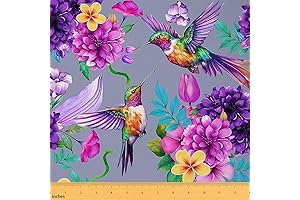 Flowing Floral Fantasy: Feelyou's Vibrant Hummingbird Fabric by the Yard