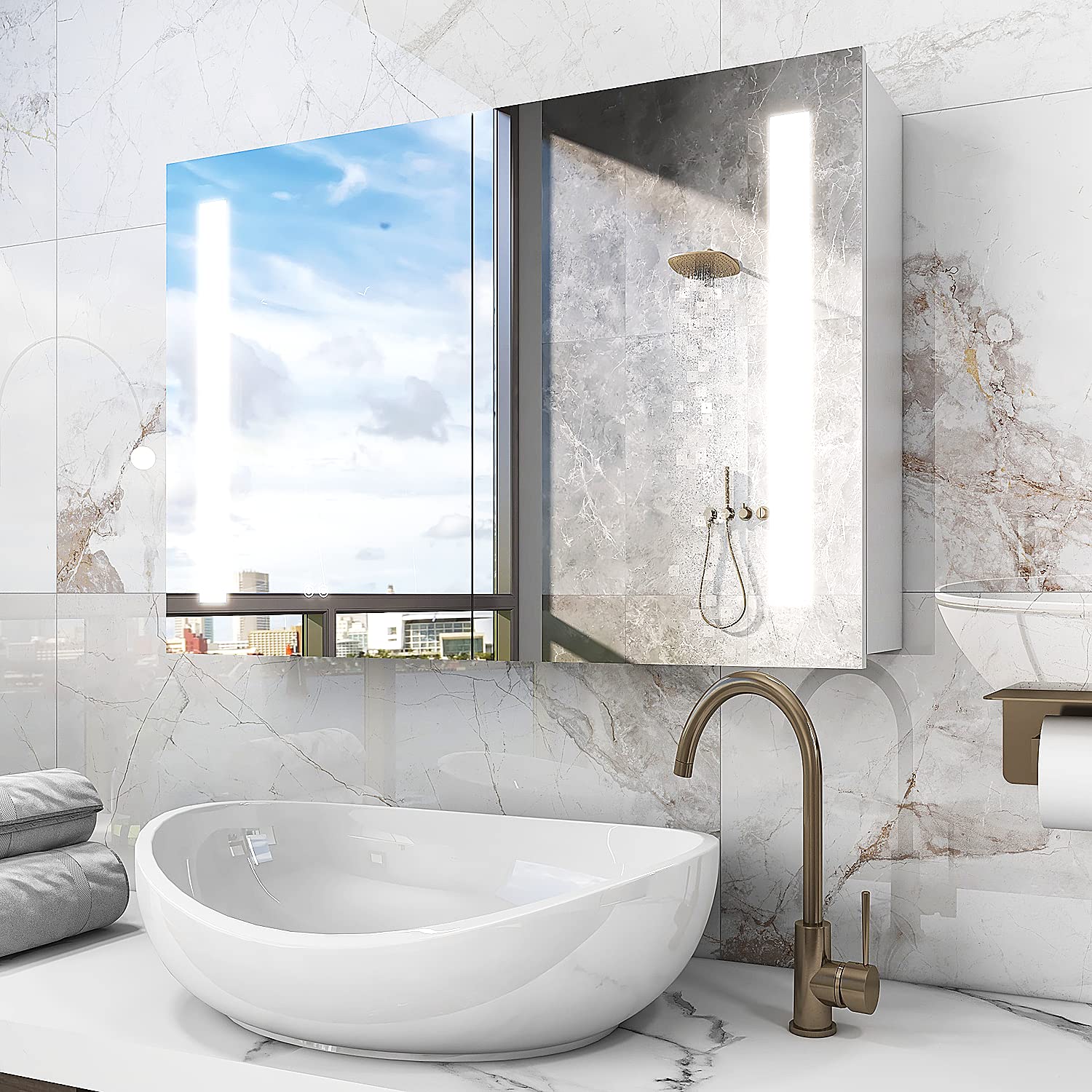 Buy MIRPLUS 36 x 30 inch Bathroom Medicine with Mirror, Recessed or Surface Medicine