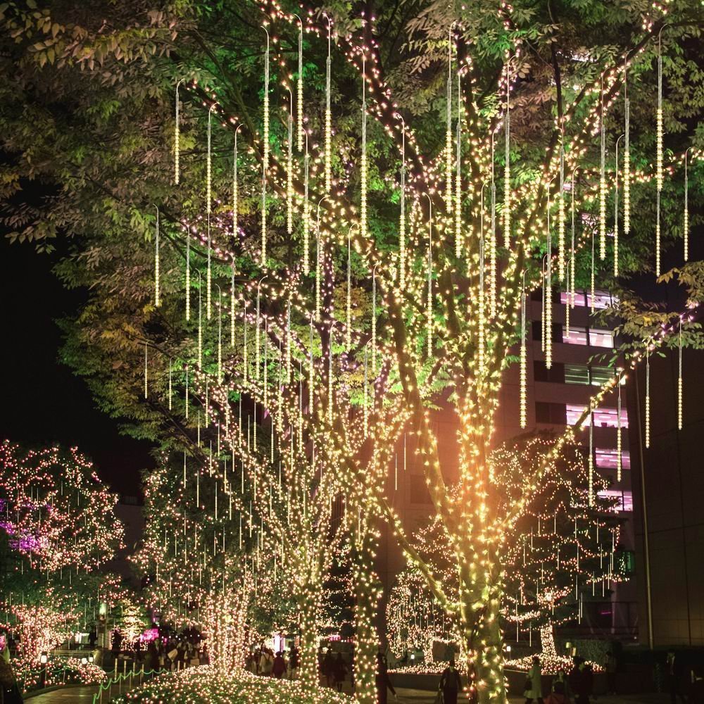 LEDs Meteorschauer Regen Lichter,SUAVER Wasserdichte Solar Licht Garten Lichterketten mit 30cm 10Tube 360LED,dekorative Lichter für Hochzeits Weihnachtsbaum(Warm)
