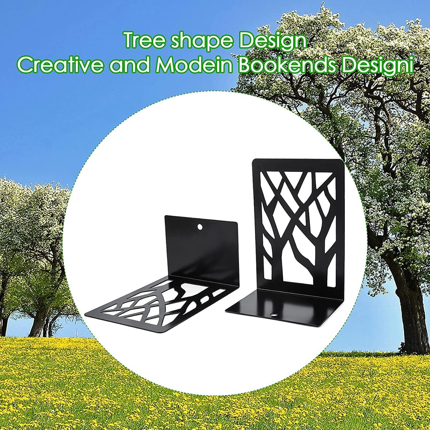 Metall-Buchstützen für Regale, Metallbaum-Buchstützen, Schwarz, 17,8 cm, 3 Paar