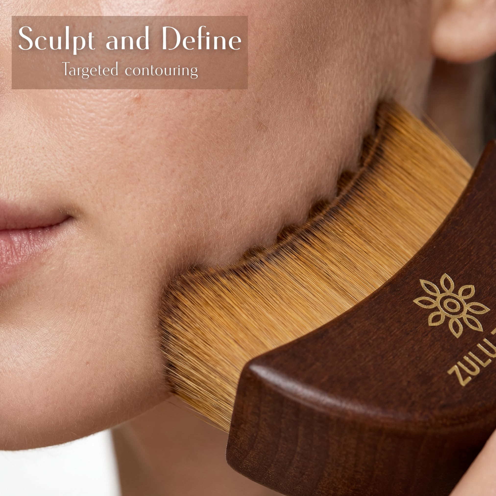 Face Brush Lymphatic - Drainage Facial Contour Manual Massager Wooden Handle Curved Bristle Sculpting Tool for Puffiness Guasha Style Soft Dry Brush Light Brown — view 4