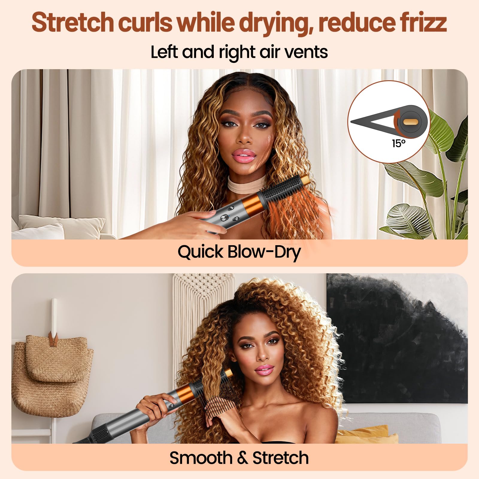 Peigne de tension à dents larges pour Dyson Airwrap HS01 HS05 HA08, poils latéraux rotatifs pour ajouter une tension supplémentaire à l'accès profond des racines avec flux d'air de précision