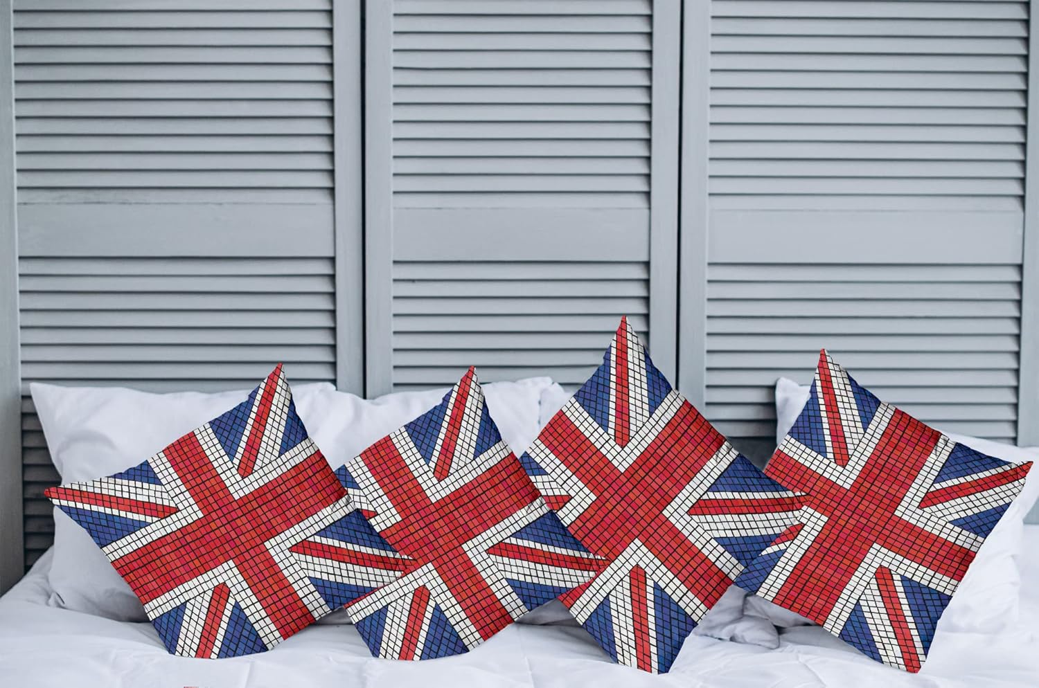 Ambesonne Union Jack Decorative Throw Pillow Case Pack of 4, Mosaic Tiles Inspired Design British Flag National Identity Culture, Cushion Cover for Couch Living Room Car, 24", Blue White