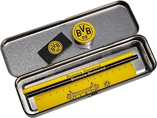 Borussia Dortmund Schreibset mit Metallbox, Exklusives BVB Schulset Juego de Escritura, Juventud Unisex, Amarillo y Negro, 21x7x4 cm