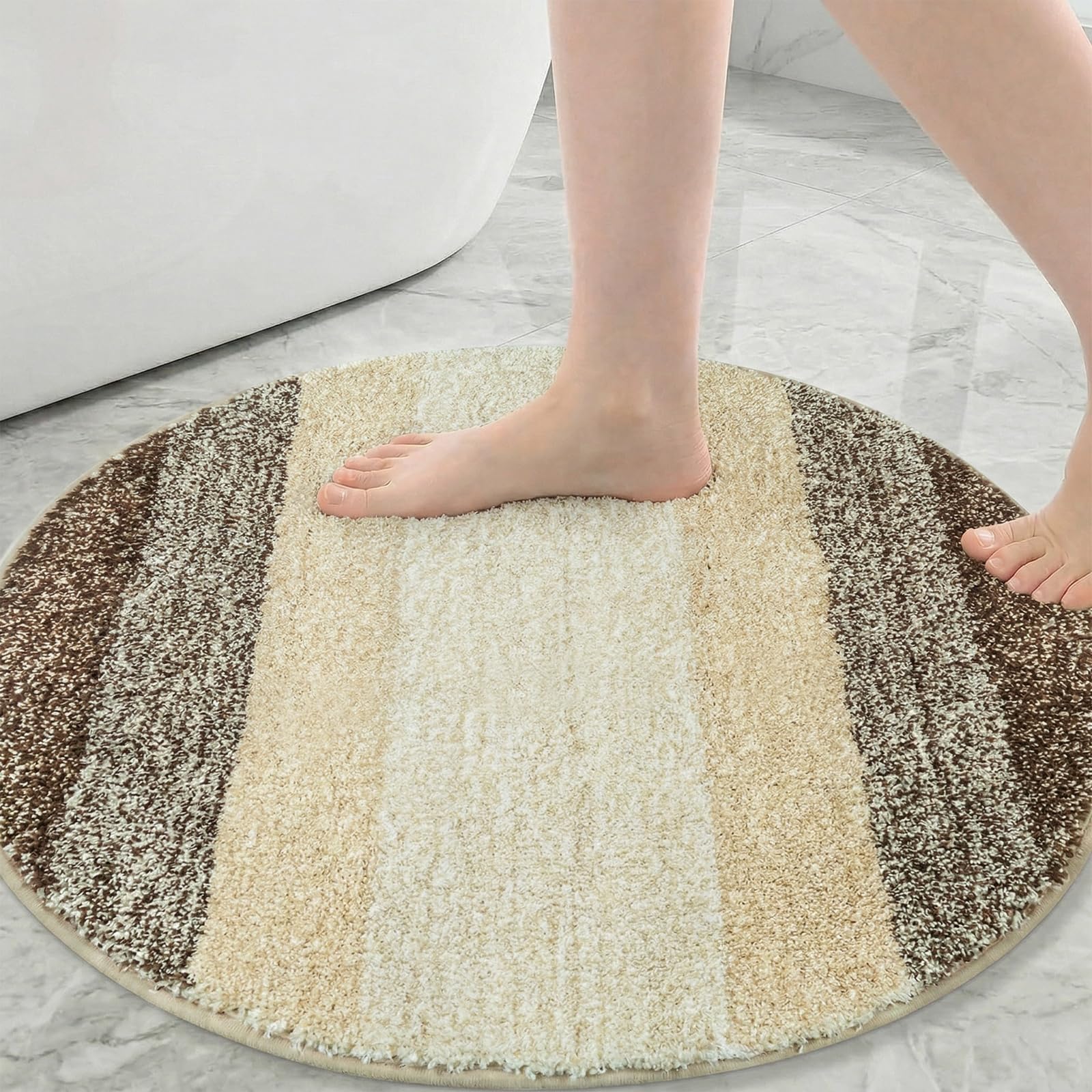Famibay Bath Mat Non Slip Washable Bathroom Mat Round Super Absorbent Mats for Bathroom Microfibre Soft Bath Rugs Coffee