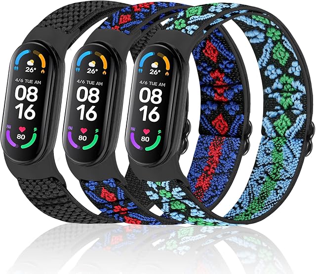 enkic Elastic Adjustable Watch Straps Compatible with Xiaomi Mi Band 7/Mi Band 6/Mi Band 5 Straps, Stretchy Nylon Loop Replacement Sport Wristband for Women Men