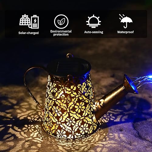 Miniatura 3 de Regadera solar con luces en cascada, fuente de agua alimentada por energía solar, decoración de jardín y patio, faroles solares colgantes