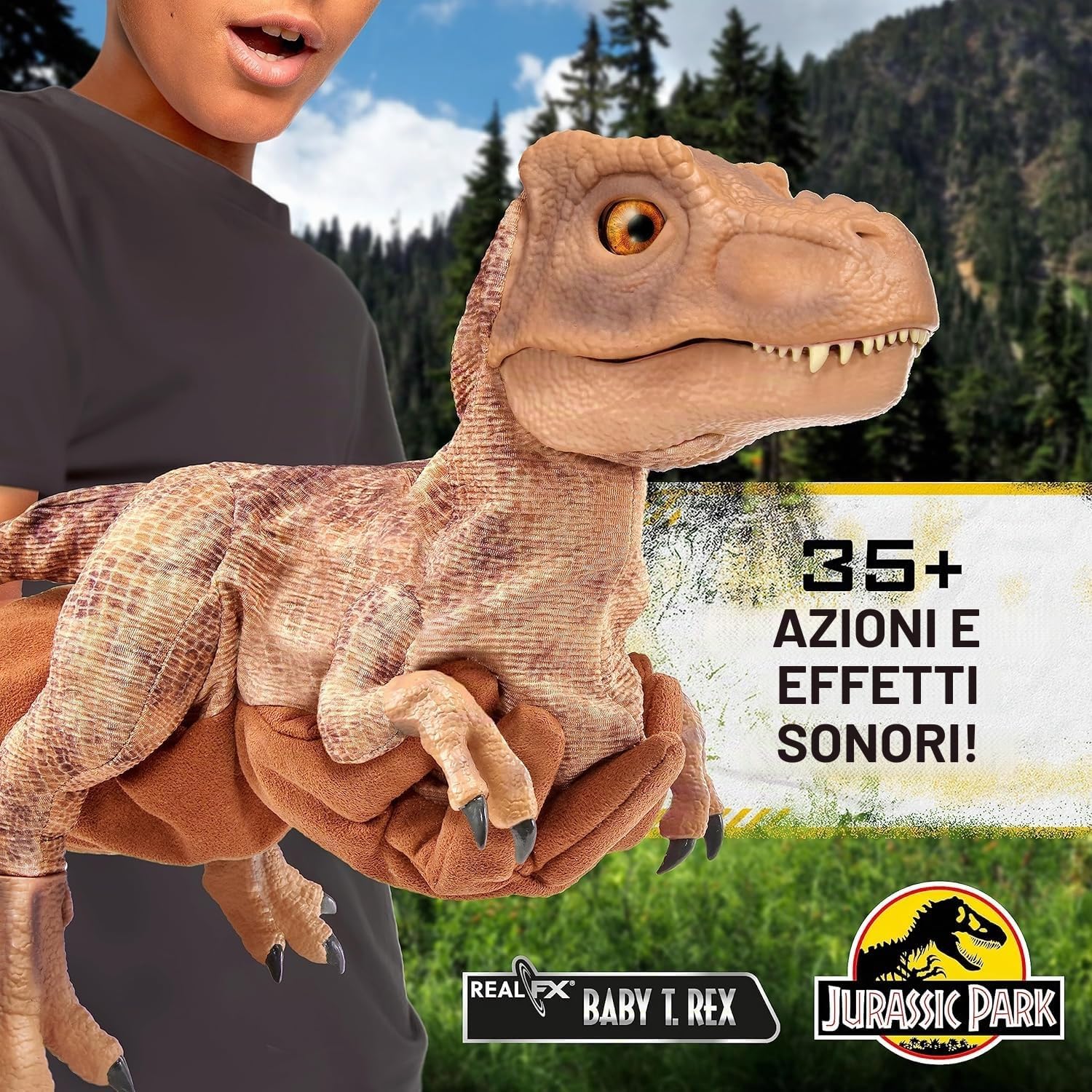 WOW! STUFF Jurassic Park Real FX Baby T.REX Dinosaur, edizione speciale, giocattolo animatronico iperrealistico, realistico, realistico, con suoni reali del film, regalo ufficiale Jurassic World,