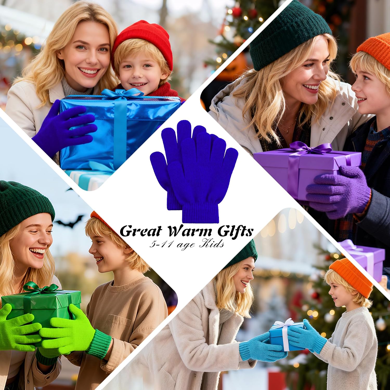 Zando Kids Winter Gloves 9 Colors Full Fingers Warm Soft Stretchy Knit Toddler Mittens for Boy Girls age 5-7 Years