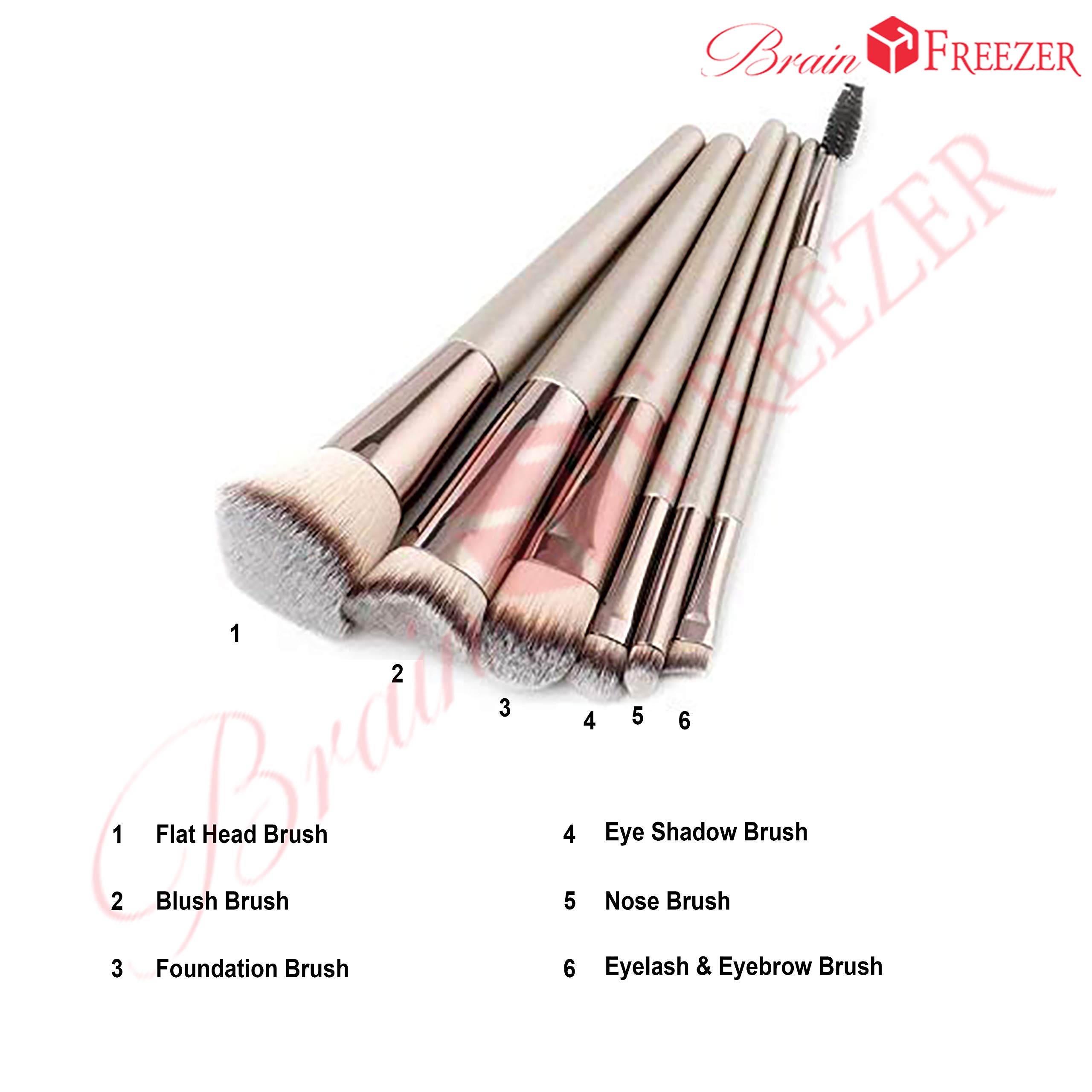 Brain Freezer Artificial Persian Hair Face Powder/Blush Brush (Rose Golden, 6pcs) - Image 5 thumbnail