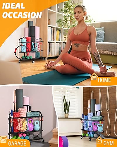 Miniatura 3 de PLKOW Estante de almacenamiento para esterilla de yoga, estante de almacenamiento de gimnasio en casa para esterilla de yoga, rodillo de espuma,