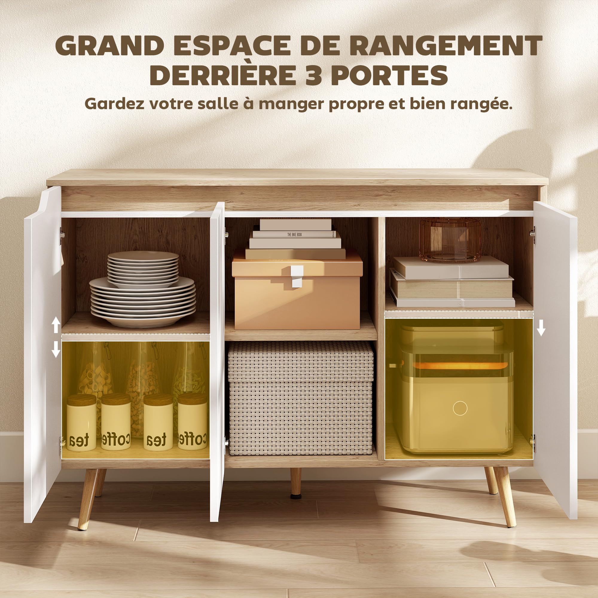 HOMCOM Buffet Salon 2 Étagères Réglables 107 x 35 x 76,5 cm Blanc et Chêne