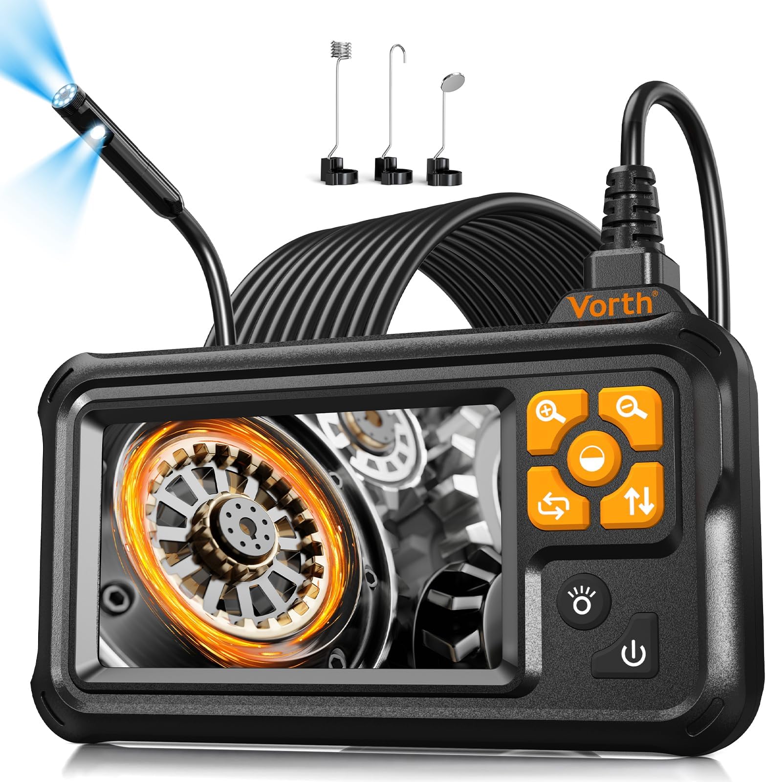 Endoscope Camera with Light, 4.3" IPS Screen 1080P Borescope Tools with 8 LED Lights, 16.5 FT Semi-Rigid Cable Snake Camera, IP67 Waterproof Sewer Inspection Borescopes Gadgets - Dual-Lens