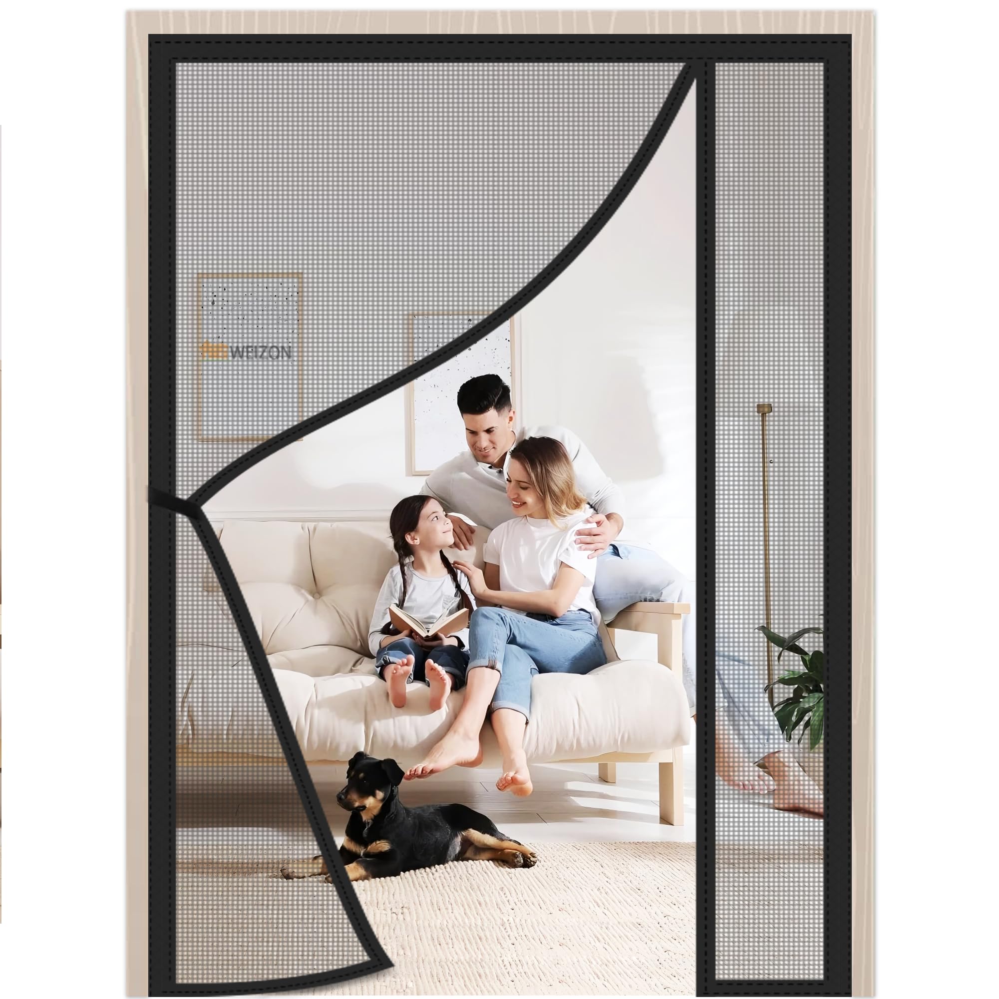 Weizon Black Side Opening Magnetic Screen Door Mesh Fly Curtain 100X225cm Automatically Tight Closure Keep Bugs Out & Let Fresh Air In For Home Campers