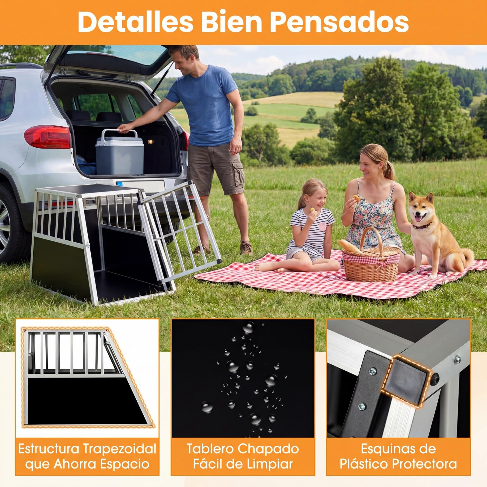 COSTWAY Transportín para Perros y Gatos, Jaula para Perros de Aluminio con Cerradura y Separador, Transportín de Viaje para Perros Pequeños y Medianos, Resistente a Mordeduras (91x65x69,5 cm)