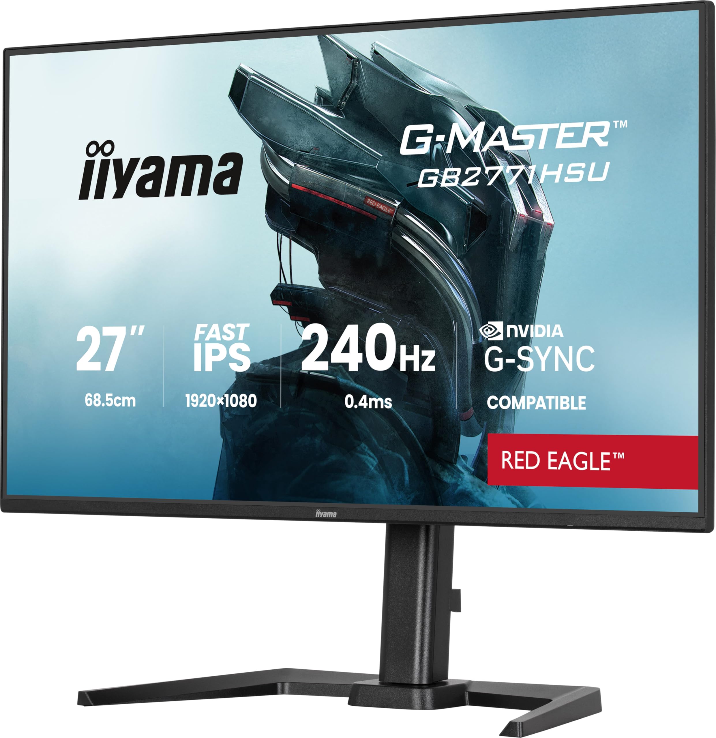 iiyama Ecran G-Master Red Eagle, GB2771HSU-B1, Fast IPS, FHD@240Hz,0.4ms MPRT, 350cd, Haut-parleurs, HDMI/DP/USB (2 x3.2 + 2X Type C), réglable en Hauteur, Black Tuner, G-Sync Compatible