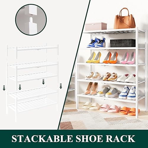 Miniatura 4 de Smiry Zapatero de bambú grueso de 3 niveles, apilable, estante de almacenamiento de zapatos de madera para armario, entrada, entrada de puerta