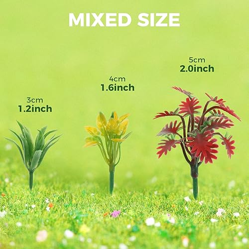 Miniatura 9 de Yetaha 90 piezas de plantas de árboles miniatura, arbustos verdes, modelo de arbustos, plantas artificiales para tren, paisaje ferroviario,