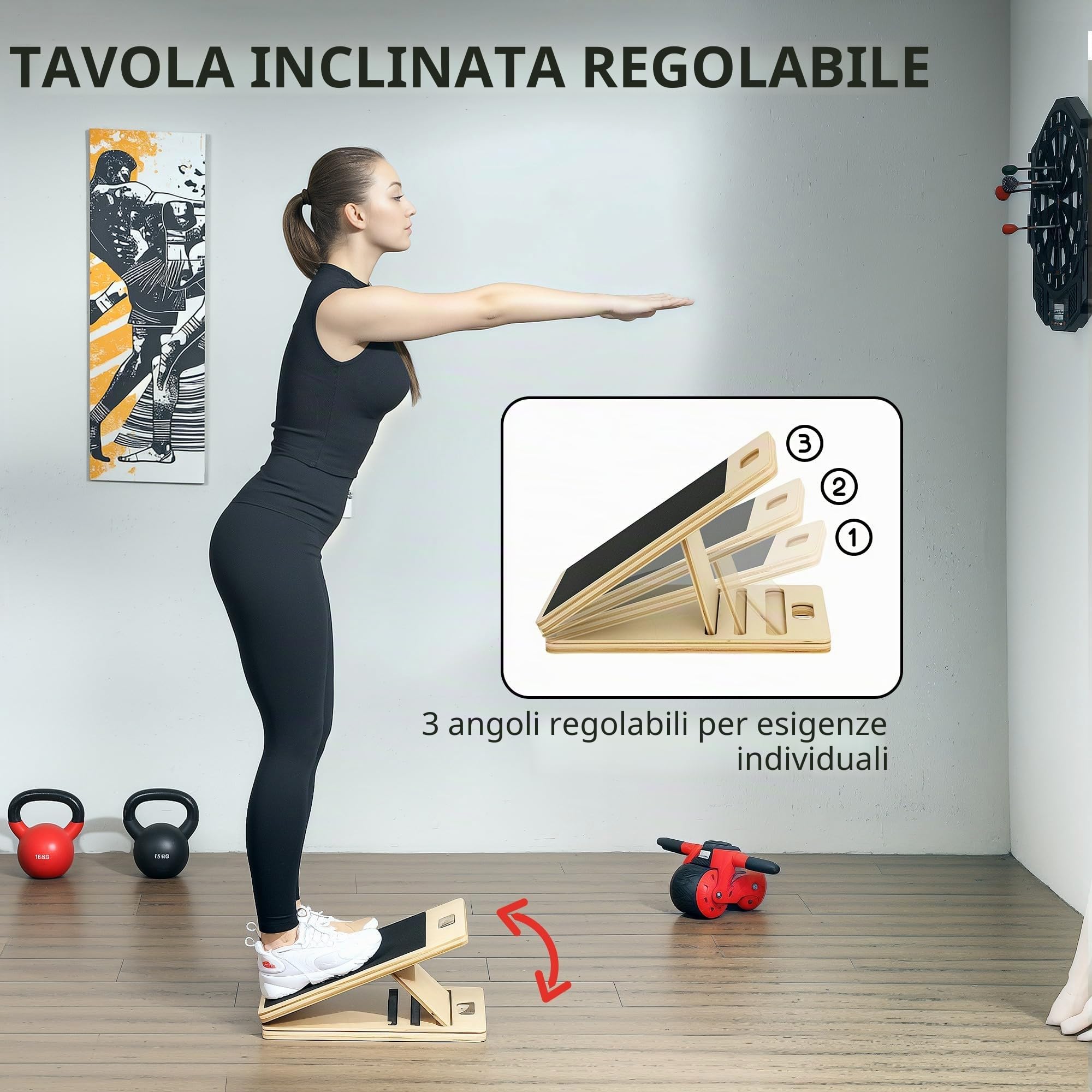 SPORTNOW Kit barra Pilates Kit barra Pilates con 6 bande elastiche Tavola inclinata regolabile per l'allenamento completo del corpo a casa Grigio