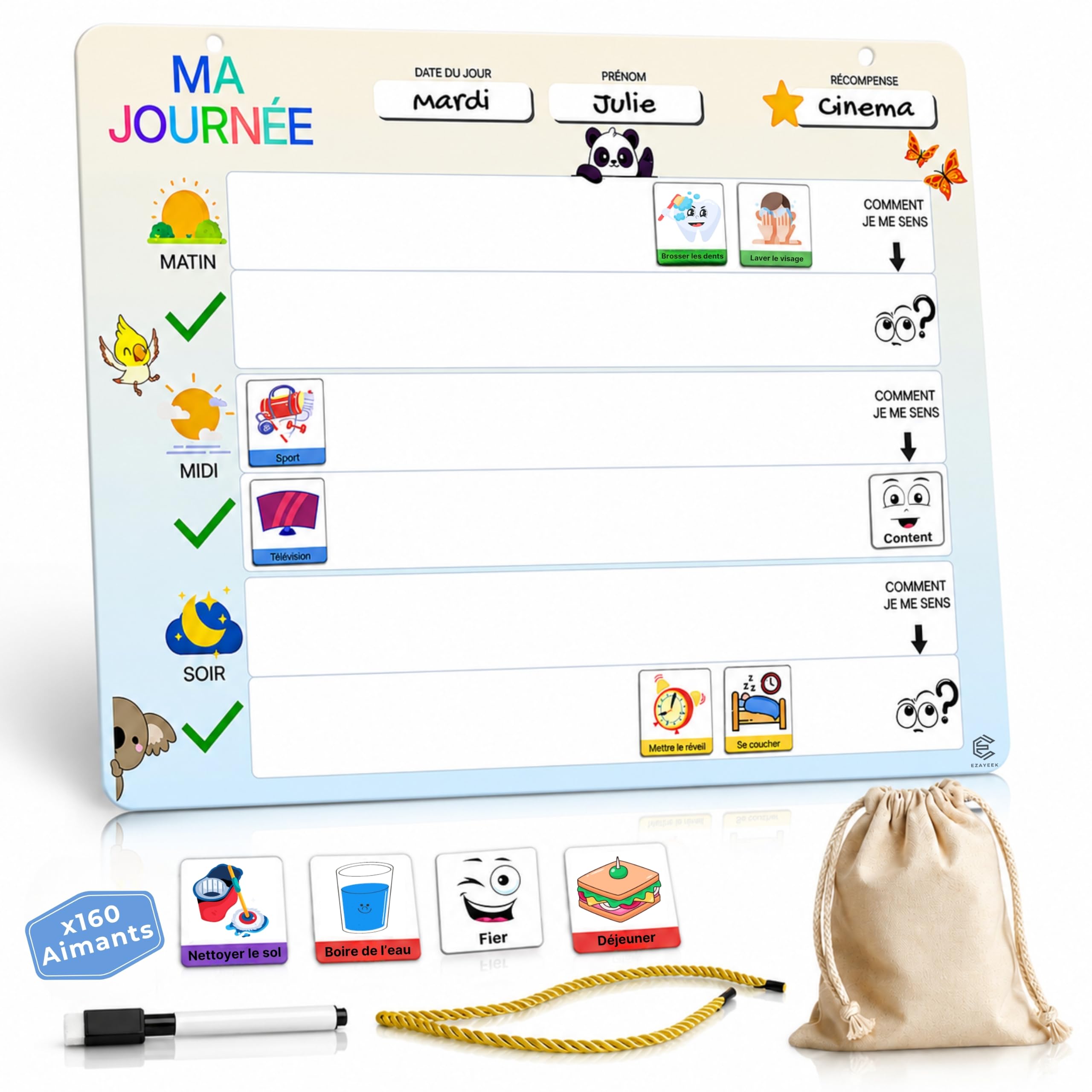 Tableau Routine Enfant - Calendrier Educatif Montessori - Calendrier Magnétique x160 Aimants - Tableau Organisation Famille - Le Cadeau Ideal (De 3 A 12 Ans)