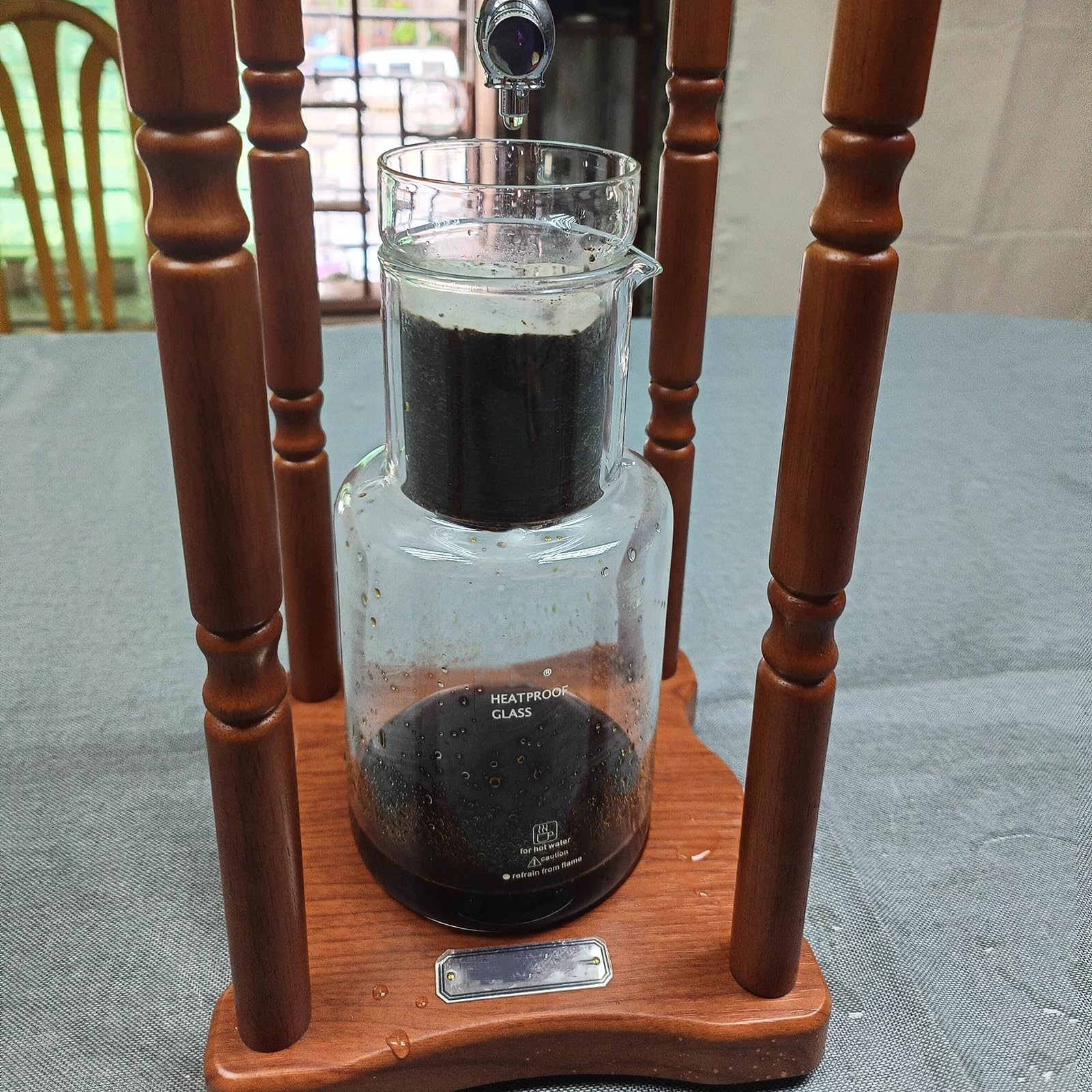 Cafetera Cold Brew, 1000 ml, con velocidad de goteo ajustable y marco de madera, perfecta para bares, clubes y fiestas, para 6-8 tazas