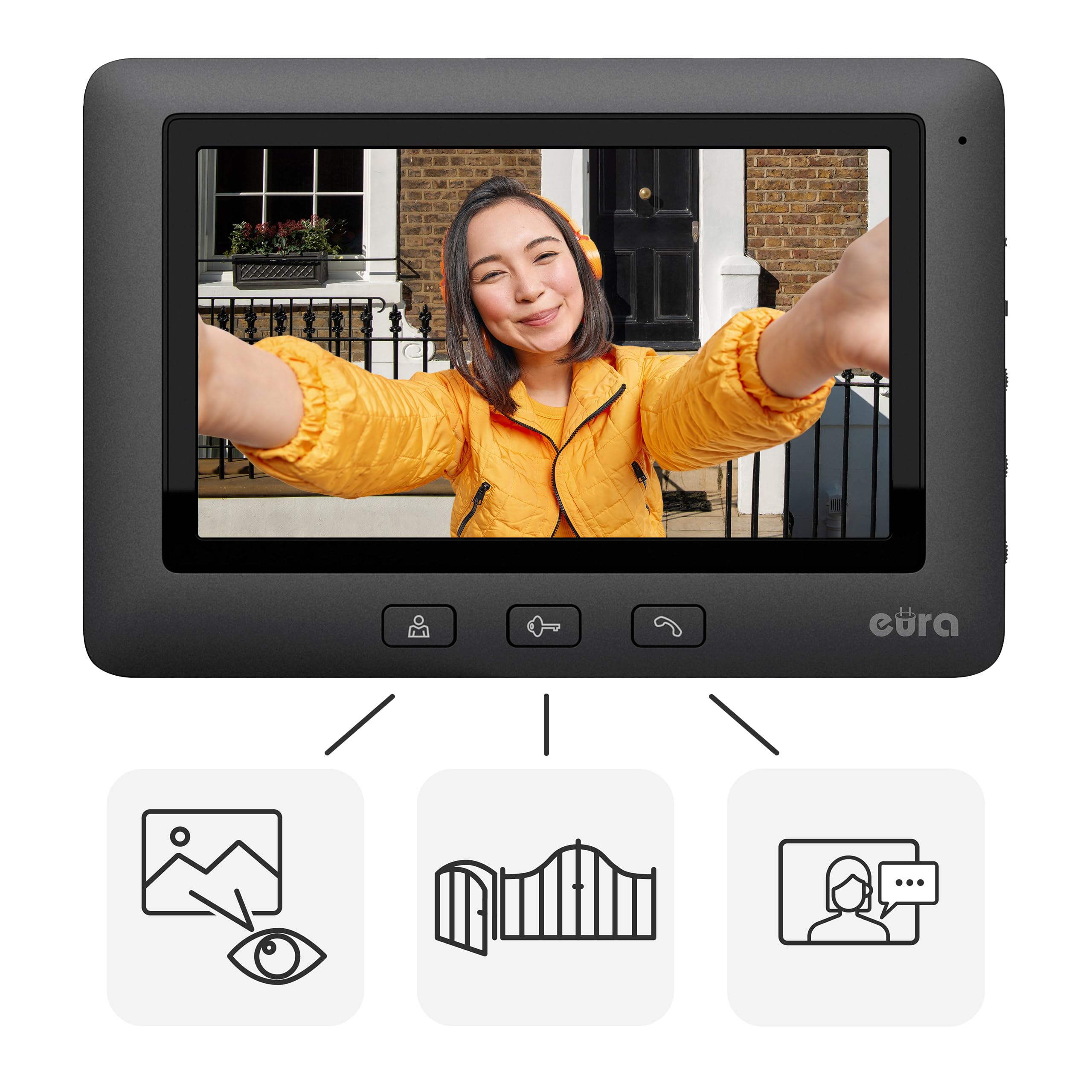 Eura VDP-45A3-TY Alpha+ Tuya videoportero WiFi, 4 Hilos, Monitor en Color de 7 Pulgadas, Negro