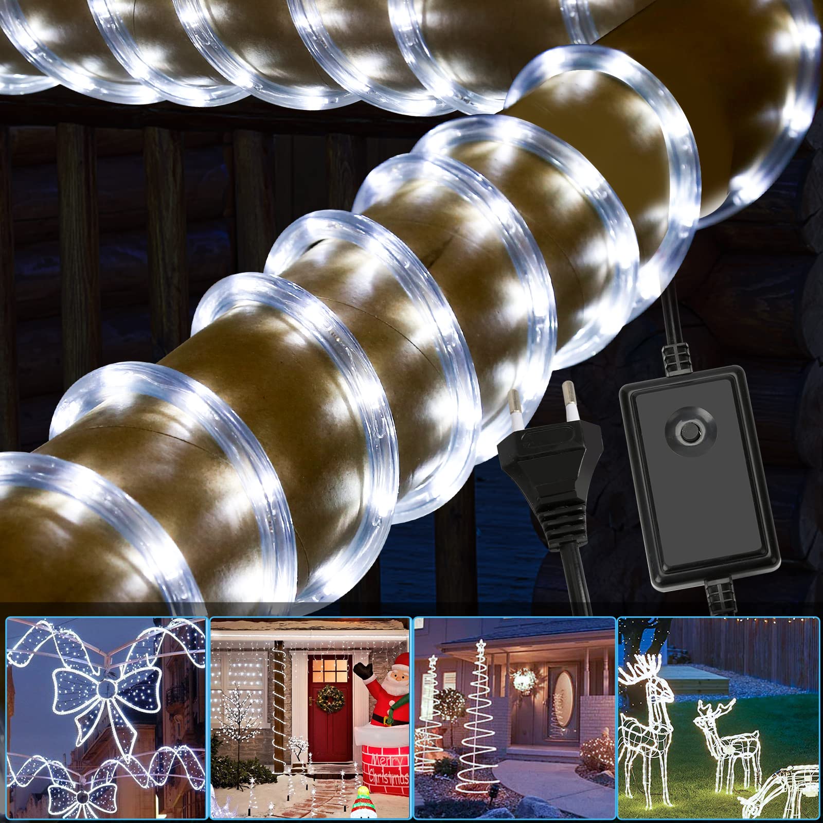 Lichterschlauch Aussen 50 Meter 1200LEDs ，Lichtschlauch Außen Innen 8 Modi, Lichtschlauch für Weihnachten, Party. Wasserdicht Außenlichterkette-Weiß