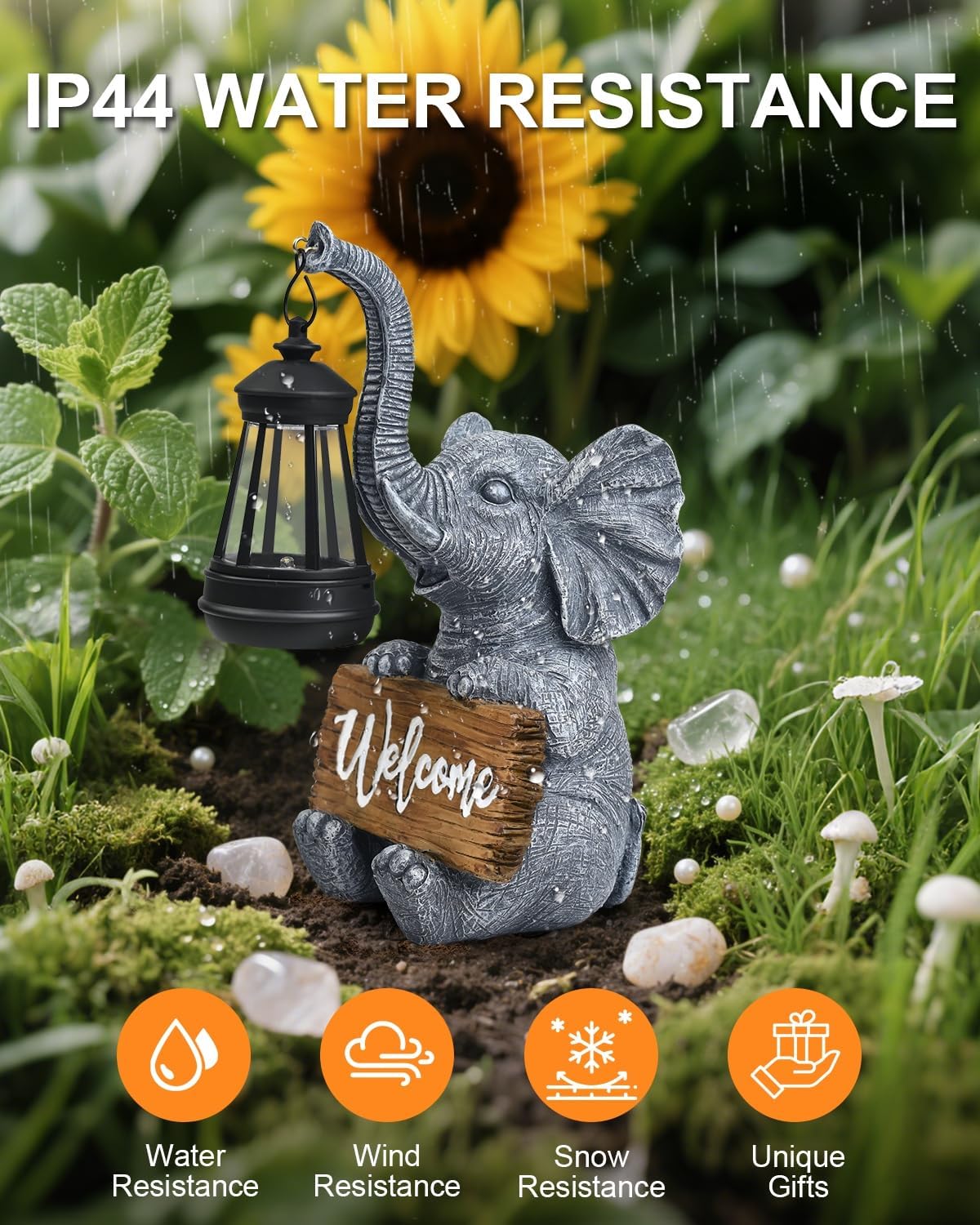 Outdoor Elephant Statues Solar Garden Decor Lights - Elephant Decoration for Garden, Balcony, Patio, Yard, Lawn - Housewarming, Fathers Day, Unique Birthday Gifts for Women Mom Grandma(White) - Image 6