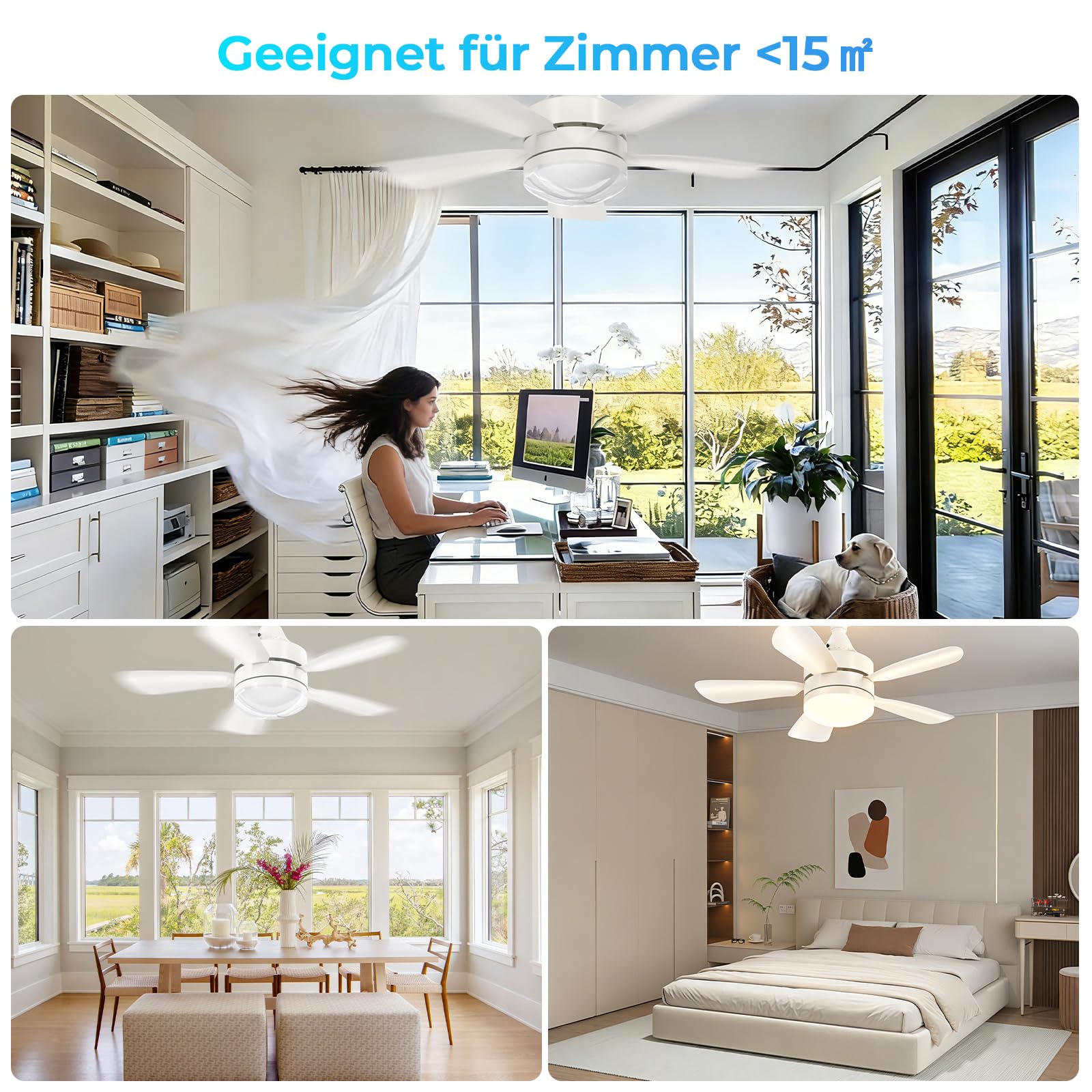Ventilateur de plafond avec lumière et télécommande – Lampe de plafond avec ventilateur, silencieux, CRI≥85, 45 cm, minuterie, 3000K-6500K dimmable LED – pour chambre, salle à manger, salon