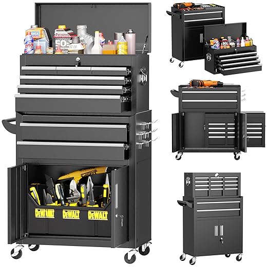 INTERGREAT Rolling Tool Chest with Wheels and 8 Drawers, Detachable Large Tool Cabinet with Lock for Garage, Locking Mechanic Tool Cart with Black Liner for Warehouse, Workshop, High Capacity