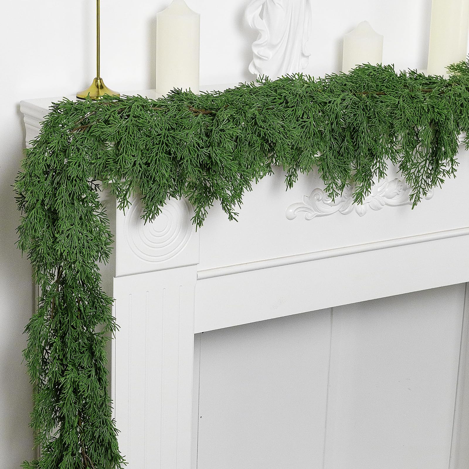 Faux Cedar Pine Garland, Garlands For Home Decoration Christmas, Christmas Garland Decorations, Norfolk Pine Garland, Prelit Christmas Cedar Garland For Stairs, Dining Table, Fireplace (1pc)