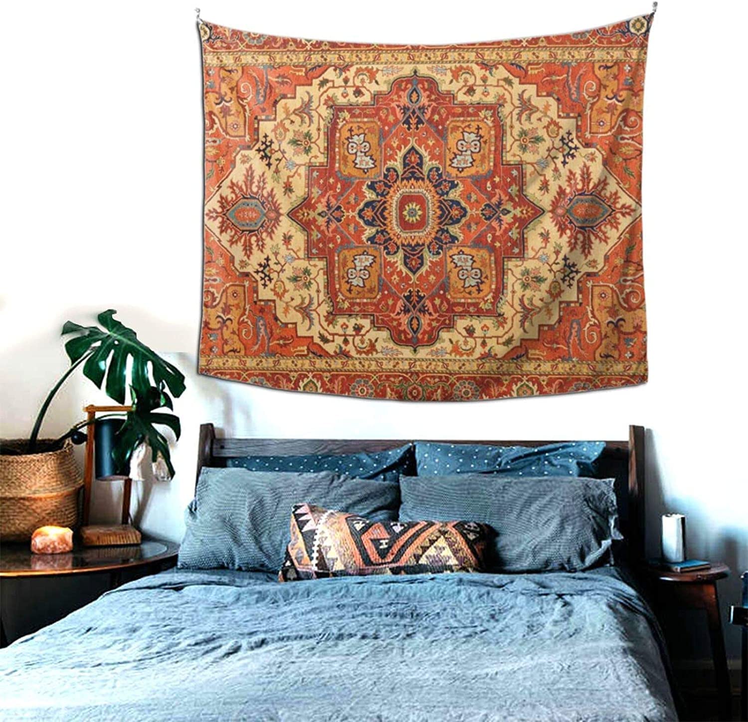 Tapis Mural Décoratif 150x200 Cm - Motif Floral Turc Persan Marron/Rouge