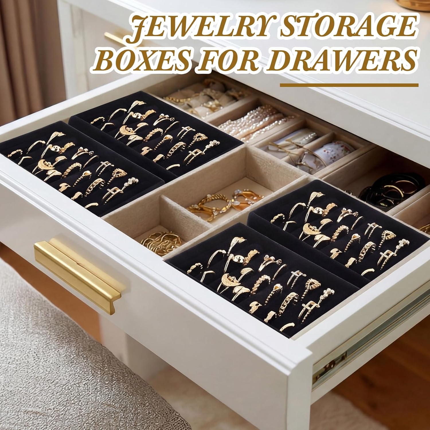 6 Pcs Small Velvet Ring Display Black Jewelry Box Inserts Earring Display Tray Storage Insert Holder 7 Slots for Gifts Selling Drawer