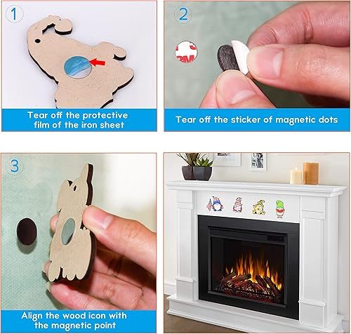 Miniatura 5 de Moriso Iconos intercambiables de madera (12 piezas) con detalles de puntos magnéticos (5 piezas). Regalos de madera intercambiables para puerta