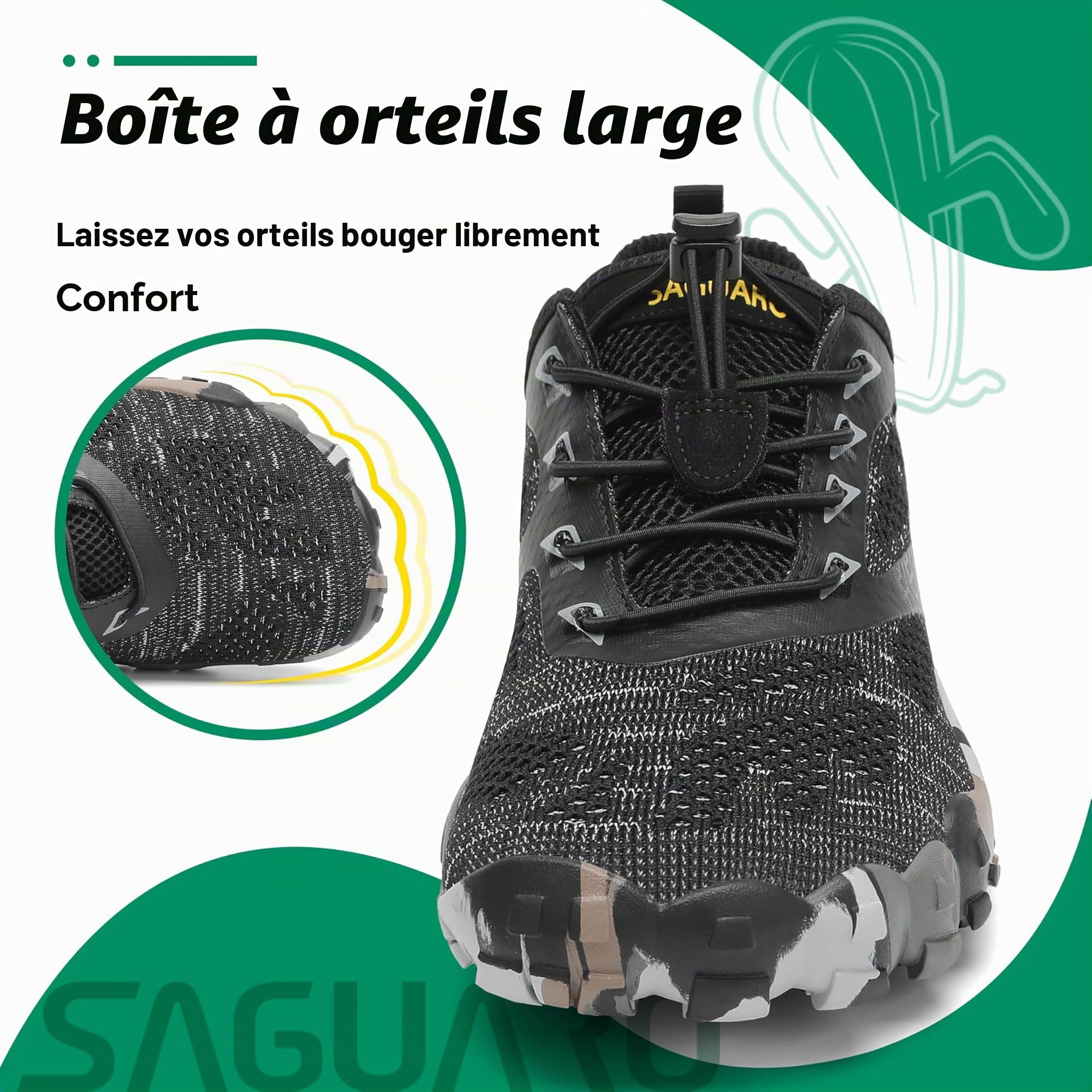 SAGUARO Chaussure Minimaliste Homme Femme Chaussure Plage de Marche Randonne Courses Trail Running Chaussures Barefoot Barefoot Chaussures Aquatiques, Noir d'encre, 42 EU